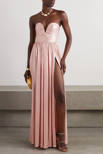 Madeleine Strapless Pleated Lamé Maxi Dress from Retrofête