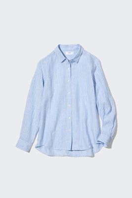 100&% Premium Linen Striped Long Sleeved Shirt 