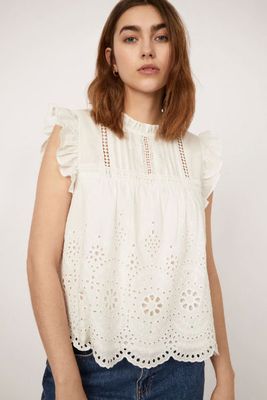 Embroidered Frill Sleeve Top