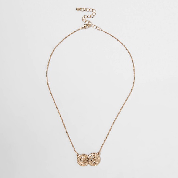 Gold Colour Double Coin Necklace