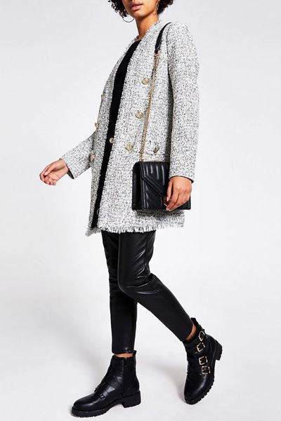 Cream Longline Boucle Blazer