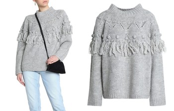 Pompom Embellished Tasseled Wool Blend Sweater from Rachel Zoe