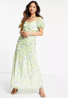 Ruched Green Floral Maxi Dress from ASOS Design