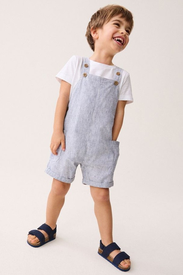 Ticking Stripe Linen Blend Dungarees