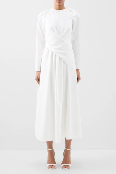 Susannah Detachable-Sleeve Wool-Crepe Midi Dress