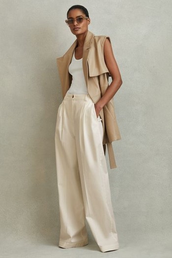 Cotton Blend Wide Leg Trousers from Reiss