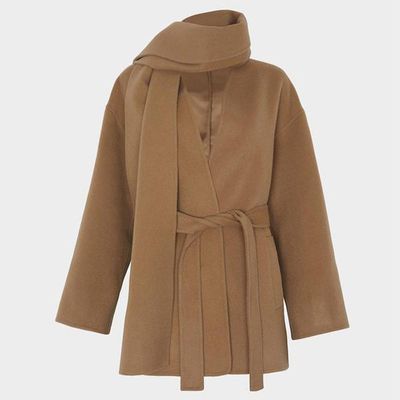 Wool Collarless Coat With Scarf from Frankie Shop