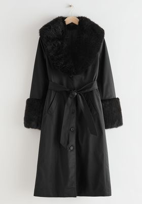 Long Belted Fitted Faux Fur Coat from & Other Stories