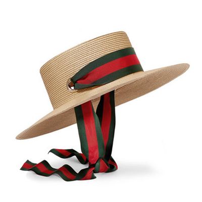Grosgrain-Trimmed Raffia Hat from Gucci