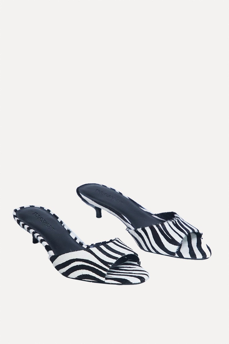 Alba Real Leather Peep Toe Kitten Heel Mules from Topshop  