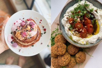 Banana Pancakes; Falafels & Labneh