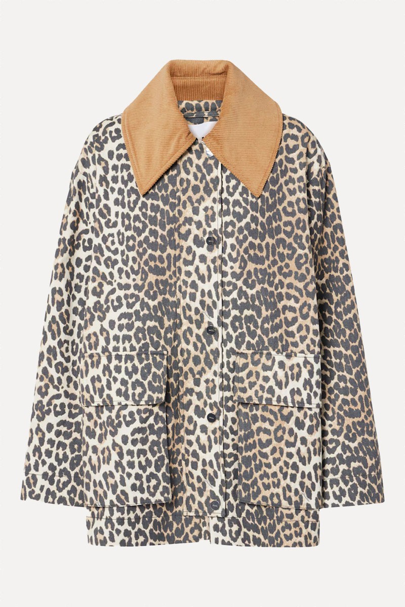 Leopard Printed Canvas Midi Jacket from Ganni
