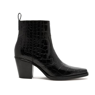 Crocodile-Effect Leather Western Boots from Ganni