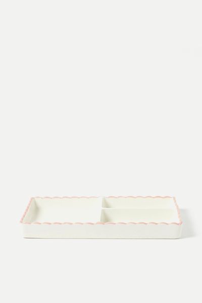 Scallop Pink & White Ceramic Tray from Oliver Bonas