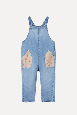 Denim Dungarees With Contrast Floral Print from Zara