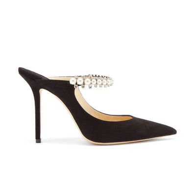 Bing 100 Crystal & Faux-Pearl Strap Suede Mules, £795 |Jimmy Choo