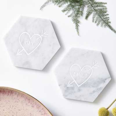 Couples Carved Heart Personalised Marble Coaster from SophiaVictoriaJoy