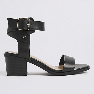 Wide Fit Leather Block Heel Sandals