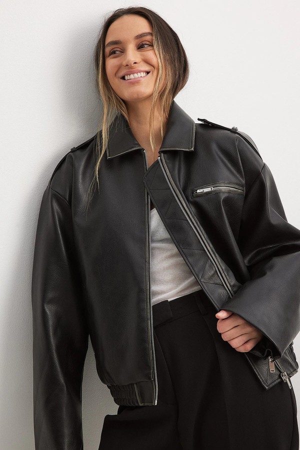 Washed Out Pu Bomber Jacket from NA-KD