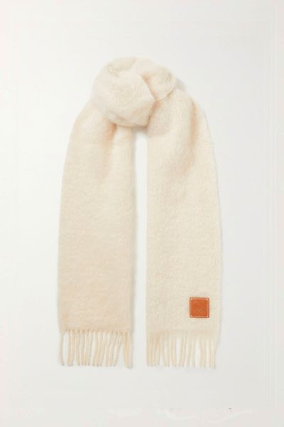 Leather-Trimmed Fringed Mohair-Blend Scarf from Loewe