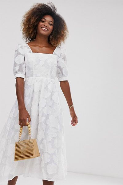 Premium Organza Jacquard Midi Smock Dress