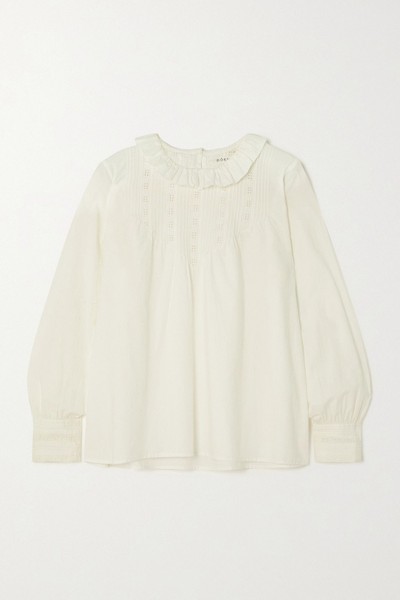 Plum Ruffled Broderie Anglaise Organic Cotton-Poplin Blouse from DÔEN