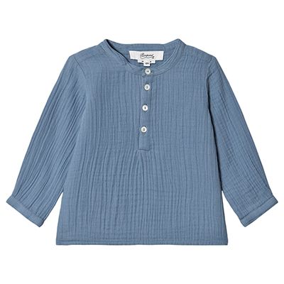 Blue Double Cotton Button Up Shirt from Bonpoint