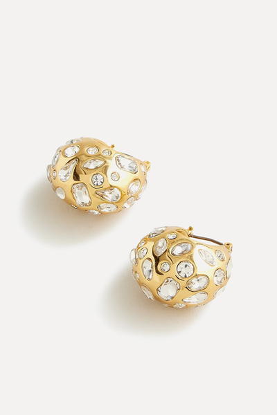 Crystal-Studded Huggie Hoop Earrings  from J.Crew 