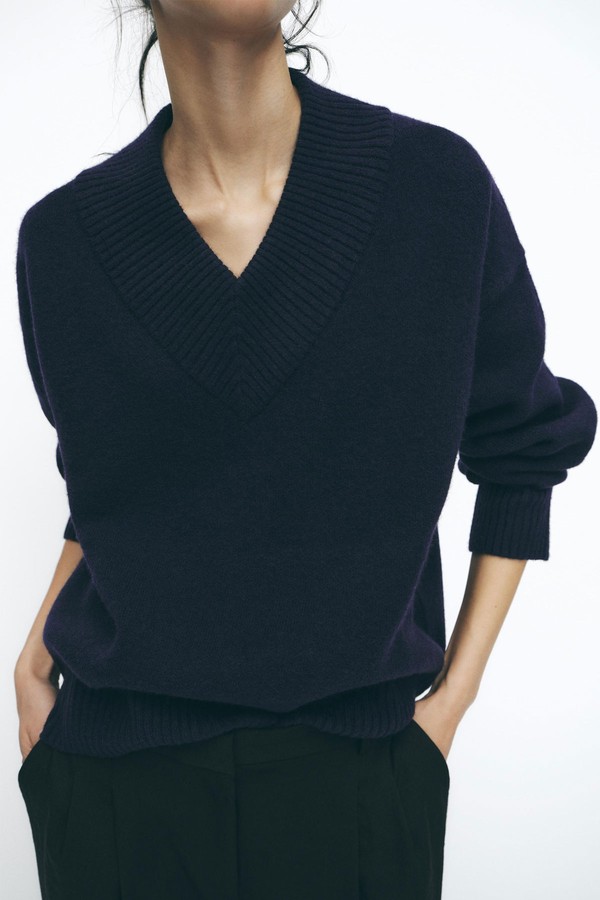 Plain Knit V-Neck Sweater