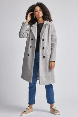 Grey Boucle Double Breasted Coat