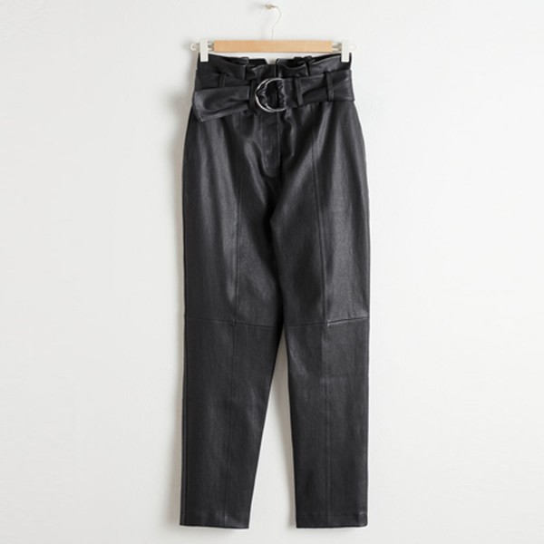 Paperbag Waist Leather Trousers from & Other Stories