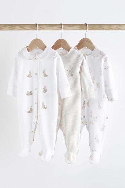 Delicate Appliqué Baby Sleepsuits 3 Pack