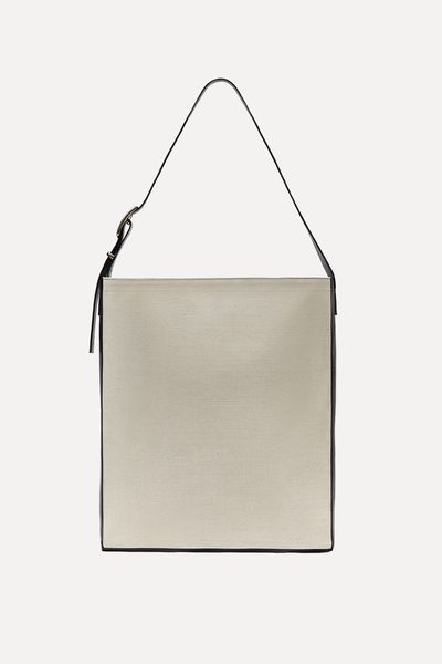 Contrast-Leather Canvas Maxi Bag