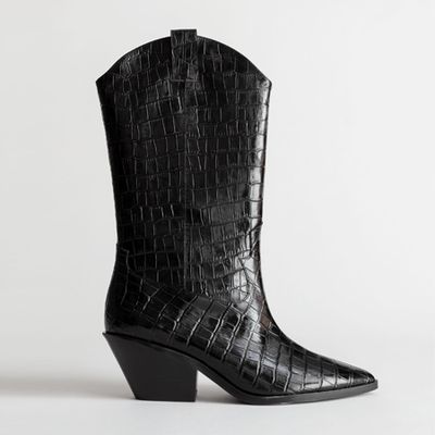 Croc Embossed Leather Cowboy Boots from & Other Stories