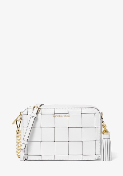 Ginny Medium Woven Leather Crossbody Bag