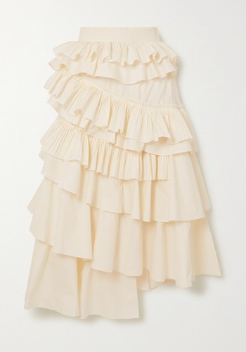 Gaelle Asymmetric Tiered Ruffled Cotton-Poplin Skirt from Ulla Johnson