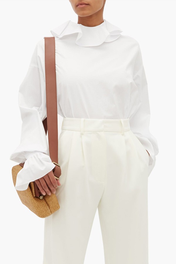 Ruffled-Neck Cotton-Poplin Blouse from Françoise