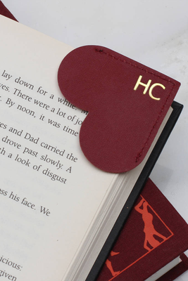 Personlised Initial Leather Heart Page Corner Bookmark from Hurley Burley