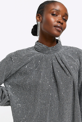 Glitter High Neck Blouse from River Island