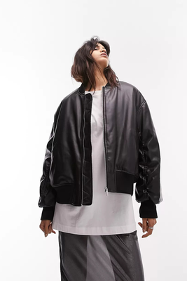 Faux Leather Cropped Bomber Jacket from Topshop