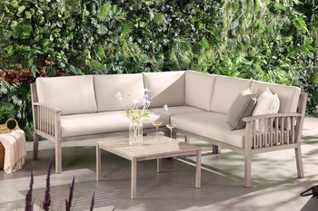 Earlswood Aluminium Washed Wood Effect Corner Sofa Set With Coffee Table from Daals