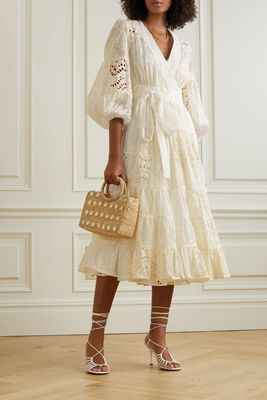 Tiered Embroidered Cotton-Voile, Broderie Anglaise & Lace Wrap Dress from Zimmermann