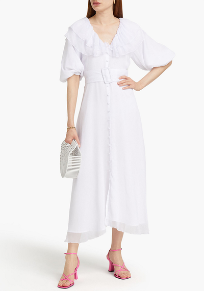 Ellie Ruffled Belted Crepon Midi Dress from Rotate Birger Christensen