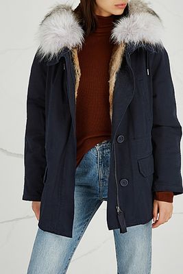 Navy-Fur Lined Cotton-Twill Parka from Yves Salomon