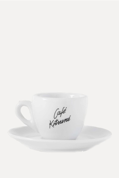 Small Logo-Print Ceramic Cup & Saucer Set from Café Kitsuné