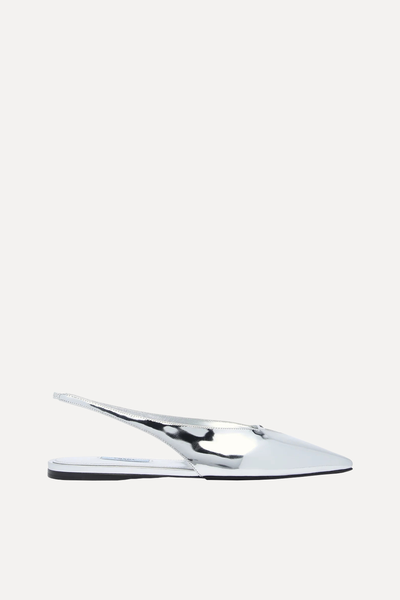 Point-Toe Metallic-Leather Slingback Flats  from Prada