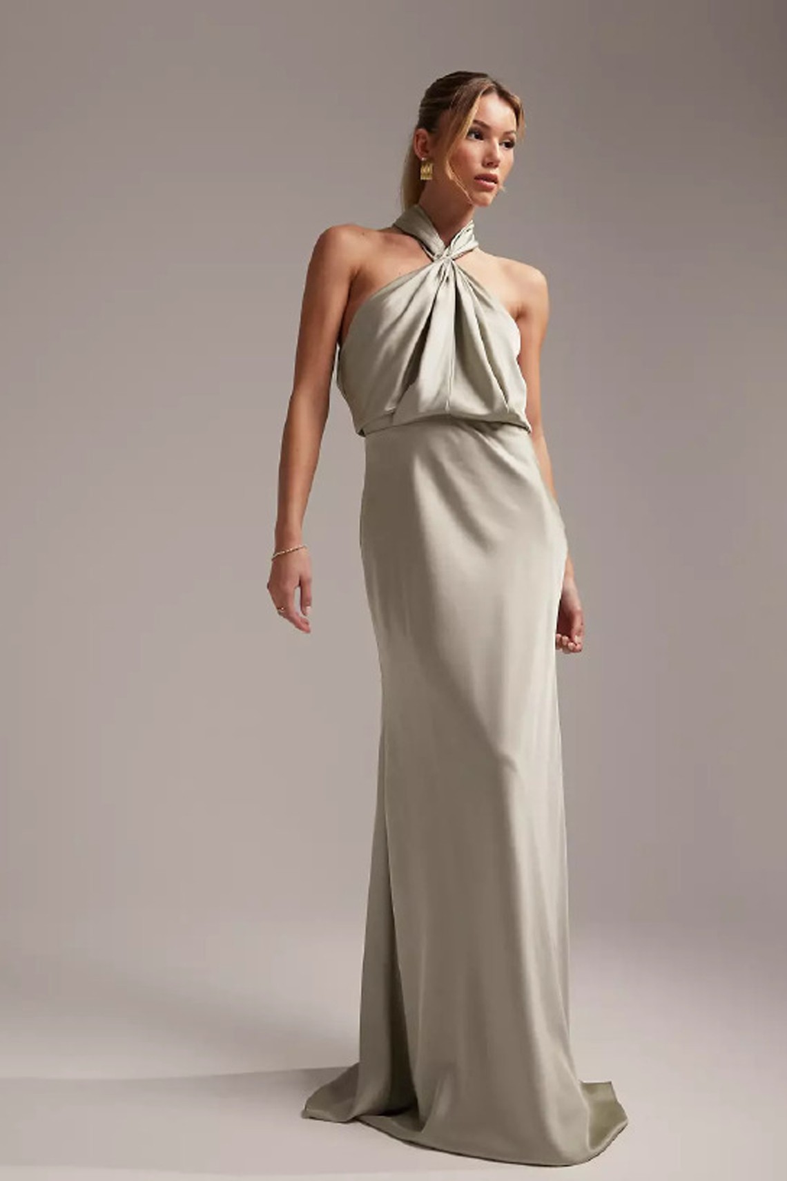 Bridesmaid Satin Ruched Halter Neck Maxi Dress  from ASOS