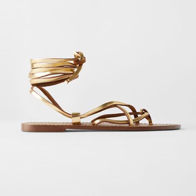 Flat Leather Sandals With Straps from Zara