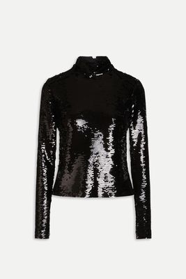 Sequined Cotton & Modal Blend Jersey Turtleneck Top from Frame