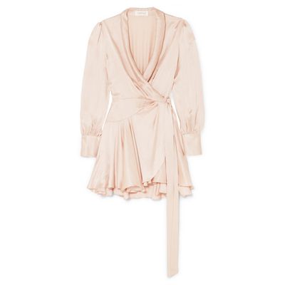 Washed-Silk Wrap Mini Dress